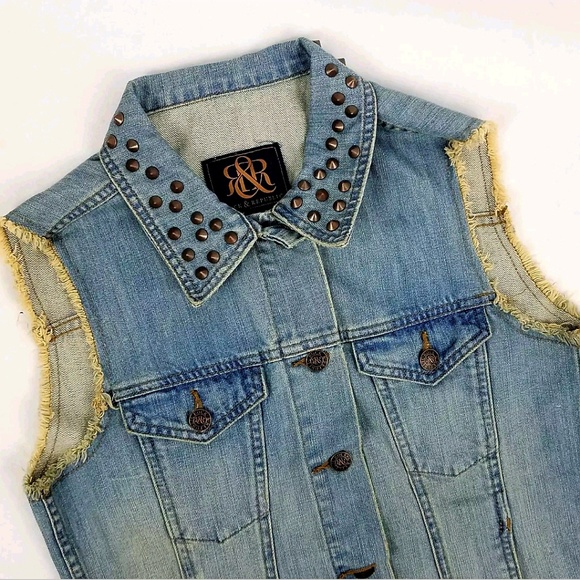 Rock & Republic Womens Jean Vest Jacket Sze M Guns - Picture 2 of 8